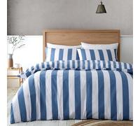Catherine Lansfield Cove - Set copripiumino reversibile con federe, per letto king size, motivo a righe, colore: blu