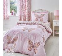 Catherine Lansfield Enchanted Butterfly - Set copripiumino matrimoniale reversibile con federe, colore: Rosa