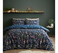 Catherine Lansfield Enchanted Twilight Animals - Set copripiumino matrimoniale reversibile con federe, colore: blu navy