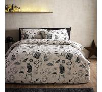 Catherine Lansfield Enchanted Witchcraft - Set copripiumino reversibile per letto king size, con federe, colore: nero/naturale
