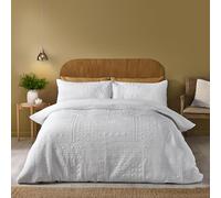 Catherine Lansfield Folkstone Geo - Set copripiumino matrimoniale con federe, colore: bianco