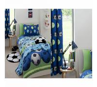 Catherine Lansfield Football Blu Doppio Copripiumino + IN Abbinato 183cm Tende