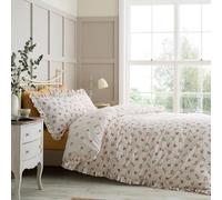 Catherine Lansfield Frill Ditsy Floral - Set copripiumino reversibile per letto king size, con federe, colore: panna