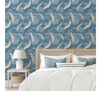 Giapponese Gru Parati Metallico Uccelli Elegante Catherine Lansfield 206513 Blu