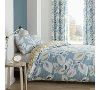 Catherine Lansfield Set Copripiumino Reversibile Inga Leaf, Poliestere Cotone, Verde Ottanio, Singolo