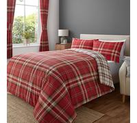 Catherine Lansfield Kelso - Set Copripiumino per letto, Cotone, Rosso, Double (Copripiumino 200 x 200 cm + 2 Federe 50 x 75 cm)