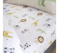 Catherine Lansfield Kids Roarsome Animals - Lenzuolo con Angoli per Letto Singolo, Facile da Pulire, Colore: Naturale