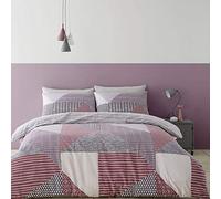 Catherine Lansfield Larsson Geo Copripiumino, Poliestere, Prugna, Set piumone 2 piazze