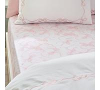 Catherine Lansfield - Lenzuola con angoli per letto singolo, modello Bow, bianco/rosa