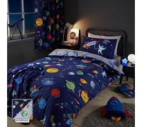 Catherine Lansfield Lost In Space - Set copripiumino matrimoniale reversibile con federe, colore: blu