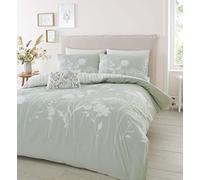 Catherine Lansfield Meadowsweet Floral Set Copripiumino, Poliestere Cotone, Verde, Doppio