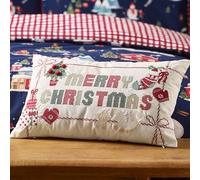 Catherine Lansfield Merry Christmas - Cuscino a punto croce, 30 x 50 cm, colore: Naturale