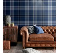 Catherine Lansfield Metallico Kelso Tartan Quadri Blu Scuro 165524 Muriva Parati