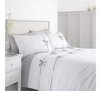 Catherine Lansfield Milo Bow King - Set copripiumino con federe, colore: bianco