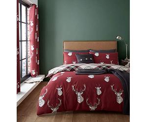Catherine Lansfield Munro Stag Set Copripiumino e 2 federe coordinate, Rosso, Doppio (Double)