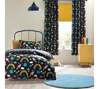 Catherine Lansfield Rainbow Rockets - Set copripiumino matrimoniale reversibile con federe, colore: nero