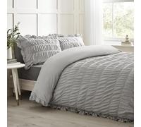 Catherine Lansfield Seersucker - Set copripiumino king size con federe, colore: grigio argento
