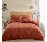 Catherine Lansfield Seersucker - Set copripiumino king size con federe, colore: terracotta