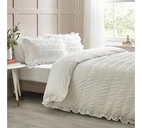 Catherine Lansfield Seersucker - Set copripiumino king size con volant e federe, colore: bianco