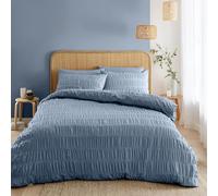 Catherine Lansfield Seersucker - Set copripiumino matrimoniale con federe, colore: blu