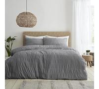 Catherine Lansfield Seersucker - Set copripiumino matrimoniale con federe, colore: grigio