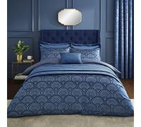 Catherine Lansfield Set copripiumino e federe per letto king size, stile Art Déco, colore: blu navy
