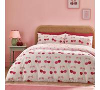 Catherine Lansfield Set copripiumino matrimoniale reversibile con ciliegie e fiocchi e federe, rosa