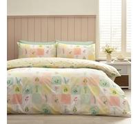 Catherine Lansfield Set copripiumino matrimoniale reversibile con federe, motivo patchwork con margherite, giallo