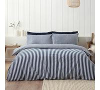 Catherine Lansfield Set copripiumino matrimoniale reversibile in cotone spazzolato a righe con federe, blu navy