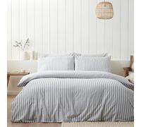 Catherine Lansfield Set copripiumino matrimoniale reversibile in cotone spazzolato a righe con federe, grigio argento