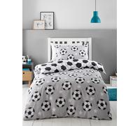 Catherine Lansfield Set copripiumino matrimoniale reversibile in cotone spazzolato con stelle del calcio grigio