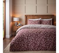 Catherine Lansfield Set copripiumino reversibile con federe in cotone spazzolato Grace Floral Leaf rosso