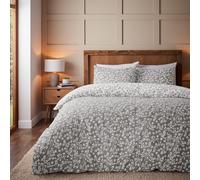 Catherine Lansfield Set copripiumino reversibile con federe in cotone spazzolato Grace floreale foglia grigio