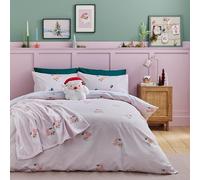 Catherine Lansfield Set copripiumino reversibile con federe, motivo Babbo Natale, vintage, per letto king size, colore: rosa