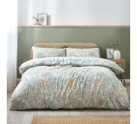 Catherine Lansfield Set copripiumino reversibile con federe, per letto king size, motivo fiori di bosco, verde