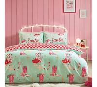 Catherine Lansfield Set copripiumino reversibile con federe, per letto king size, motivo natalizio con Babbo Natale, colore: verde