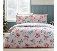 Catherine Lansfield Set copripiumino reversibile con federe per letto king size, motivo natalizio con fiocchi e campane, rosa