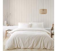 Catherine Lansfield Set copripiumino reversibile king size con federe, in cotone spazzolato, a righe, colore naturale