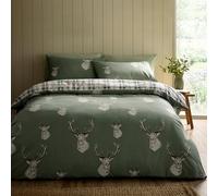 Catherine Lansfield Set copripiumino reversibile king size con federe, motivo cervo a quadri, verde chiaro
