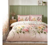 Catherine Lansfield Set copripiumino reversibile king size con federe, motivo floreale, rosa