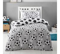 Catherine Lansfield Set copripiumino reversibile per bambini, in cotone spazzolato, motivo: stelle del calcio, con federa, grigio