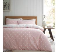 Catherine Lansfield Set copripiumino singolo con federa, reversibile, in cotone spazzolato, a pois, colore: rosa