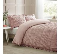 Catherine Lansfield Set copripiumino singolo con volant in seersucker con federa, rosa