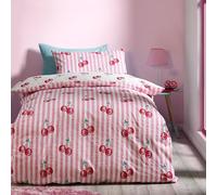 Catherine Lansfield Set copripiumino singolo reversibile con federa rosa a righe e ciliegie discoteca