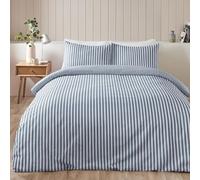 Catherine Lansfield Set copripiumino singolo reversibile in cotone spazzolato a righe blu