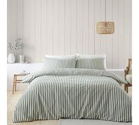 Catherine Lansfield Set copripiumino singolo reversibile in cotone spazzolato a righe con federa verde