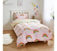 Catherine Lansfield Set copripiumino singolo reversibile in pile con federe, motivo: cuori, colore: rosa