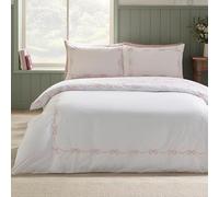 Catherine Lansfield Set copripiumino super king con ricamo a fiocco, con federe, bianco/rosa