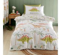Catherine Lansfield Sleepy Dino - Set copripiumino matrimoniale reversibile con federa, colore: verde