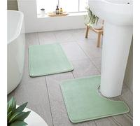 Catherine Lansfield Tappetino da bagno e piedistallo in memory foam, antibatterico, colore: verde salvia
